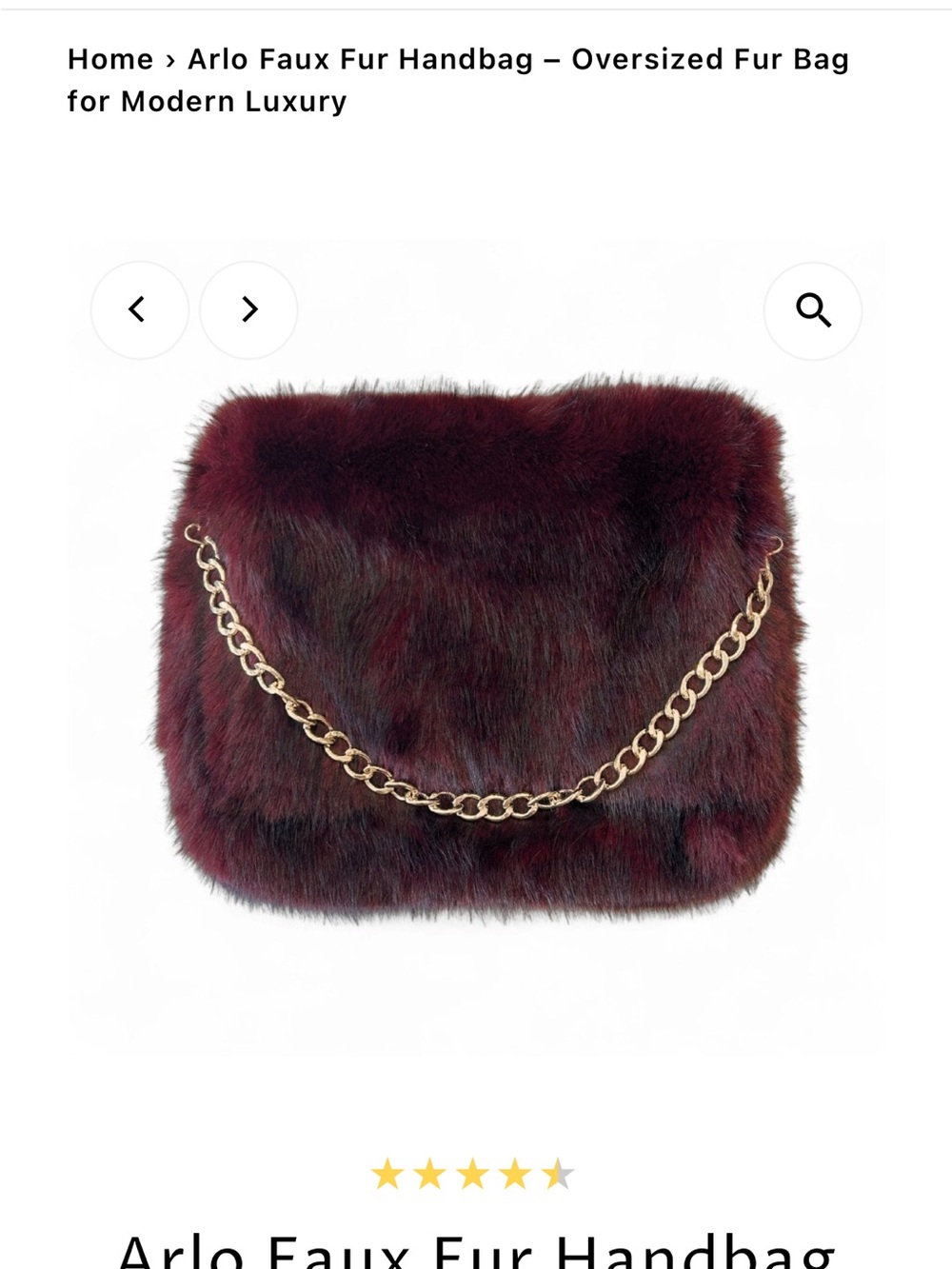 Faux Fur Hobo Bag in Burgundy with Gold Chain
